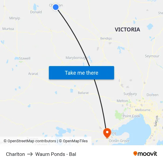 Charlton to Waurn Ponds - Bal map