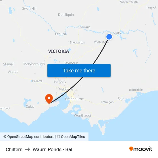 Chiltern to Waurn Ponds - Bal map
