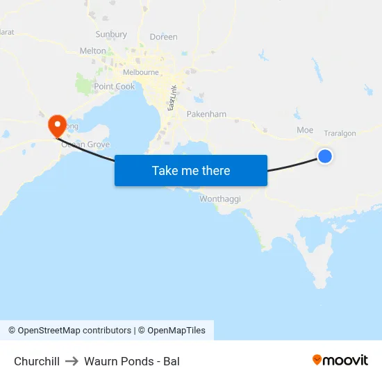 Churchill to Waurn Ponds - Bal map