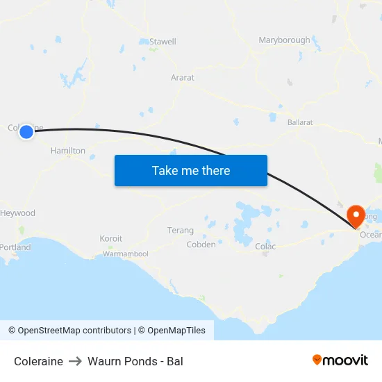 Coleraine to Waurn Ponds - Bal map