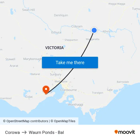 Corowa to Waurn Ponds - Bal map