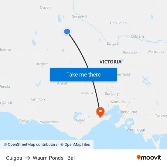 Culgoa to Waurn Ponds - Bal map