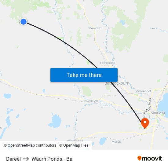 Dereel to Waurn Ponds - Bal map