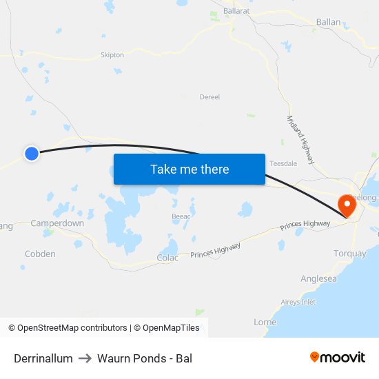 Derrinallum to Waurn Ponds - Bal map