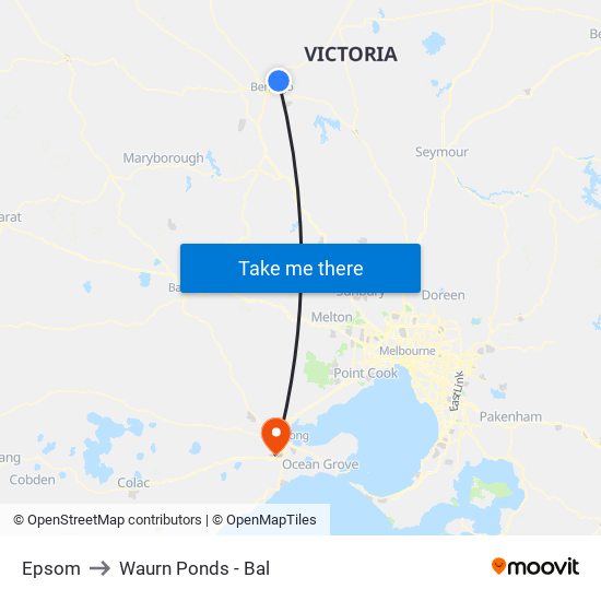 Epsom to Waurn Ponds - Bal map