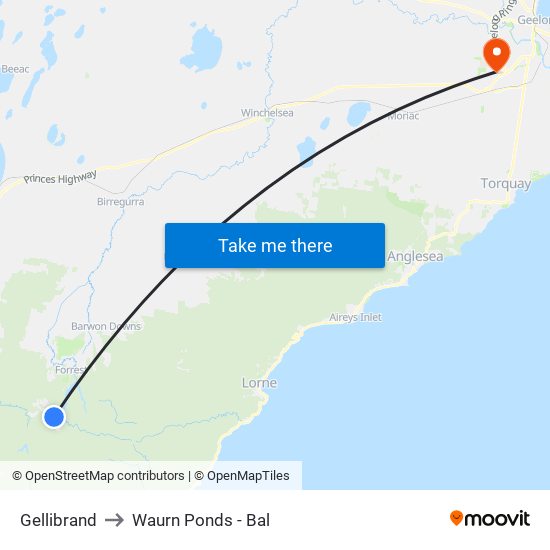 Gellibrand to Waurn Ponds - Bal map