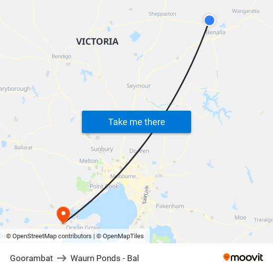 Goorambat to Waurn Ponds - Bal map