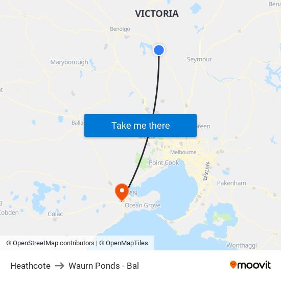 Heathcote to Waurn Ponds - Bal map