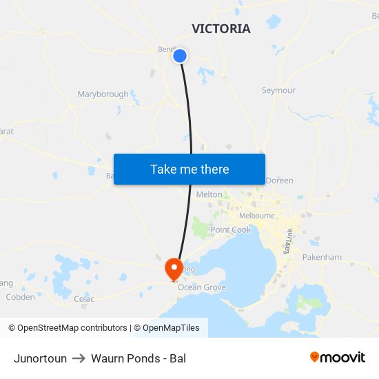 Junortoun to Waurn Ponds - Bal map