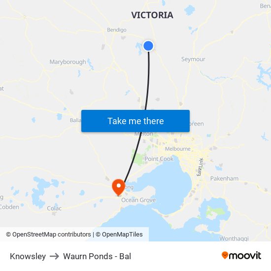 Knowsley to Waurn Ponds - Bal map