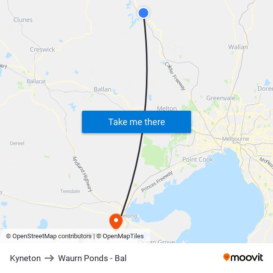 Kyneton to Waurn Ponds - Bal map