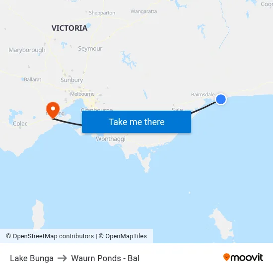 Lake Bunga to Waurn Ponds - Bal map