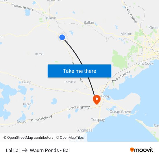 Lal Lal to Waurn Ponds - Bal map