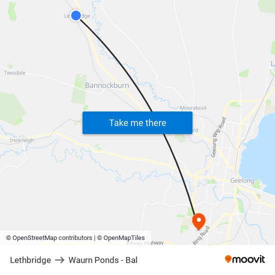 Lethbridge to Waurn Ponds - Bal map