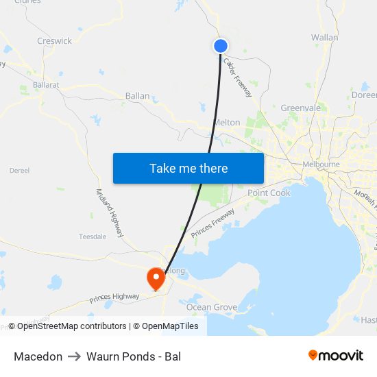 Macedon to Waurn Ponds - Bal map