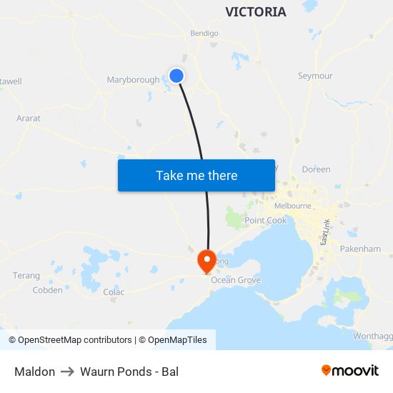 Maldon to Waurn Ponds - Bal map