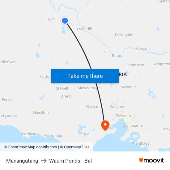 Manangatang to Waurn Ponds - Bal map