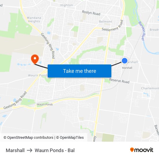 Marshall to Waurn Ponds - Bal map