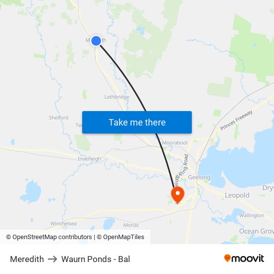 Meredith to Waurn Ponds - Bal map