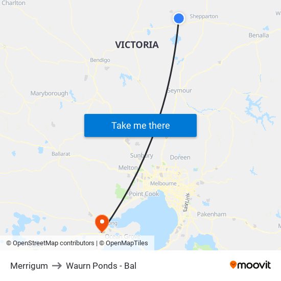 Merrigum to Waurn Ponds - Bal map