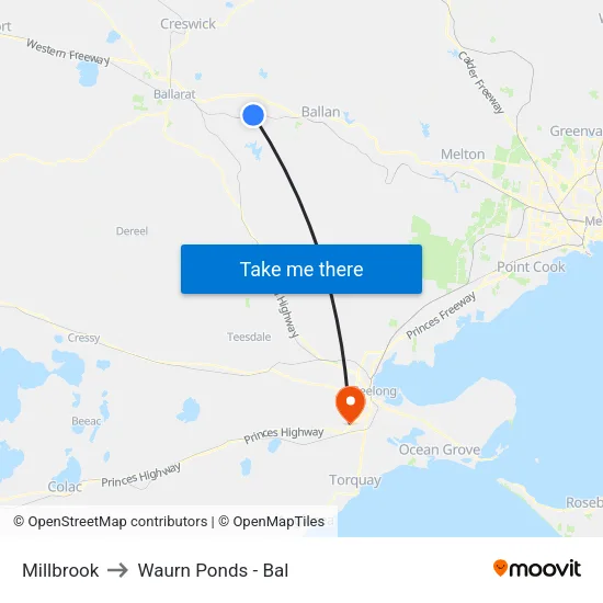 Millbrook to Waurn Ponds - Bal map