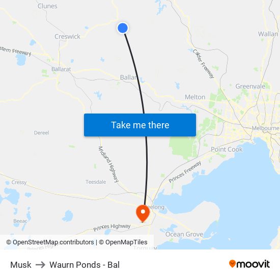 Musk to Waurn Ponds - Bal map