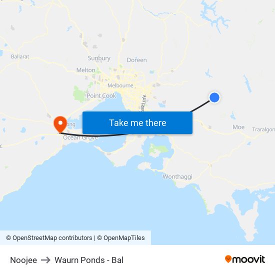 Noojee to Waurn Ponds - Bal map