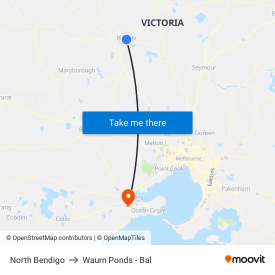 North Bendigo to Waurn Ponds - Bal map