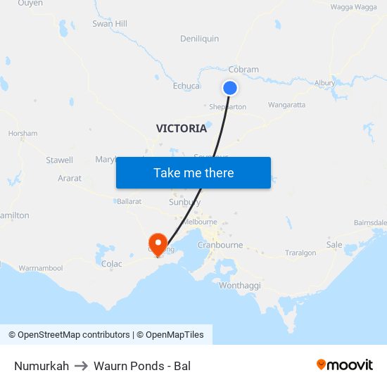 Numurkah to Waurn Ponds - Bal map