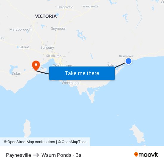 Paynesville to Waurn Ponds - Bal map