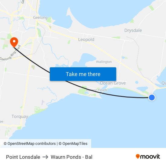 Point Lonsdale to Waurn Ponds - Bal map