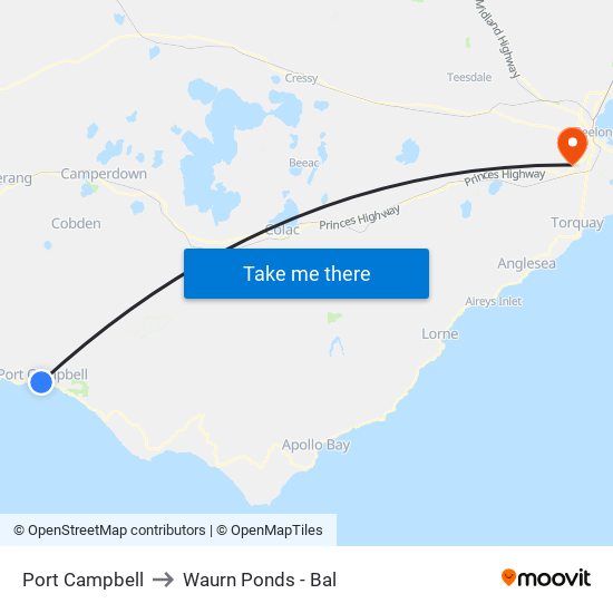 Port Campbell to Waurn Ponds - Bal map
