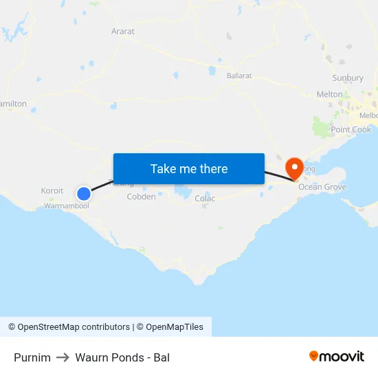 Purnim to Waurn Ponds - Bal map