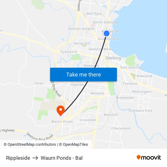 Rippleside to Waurn Ponds - Bal map