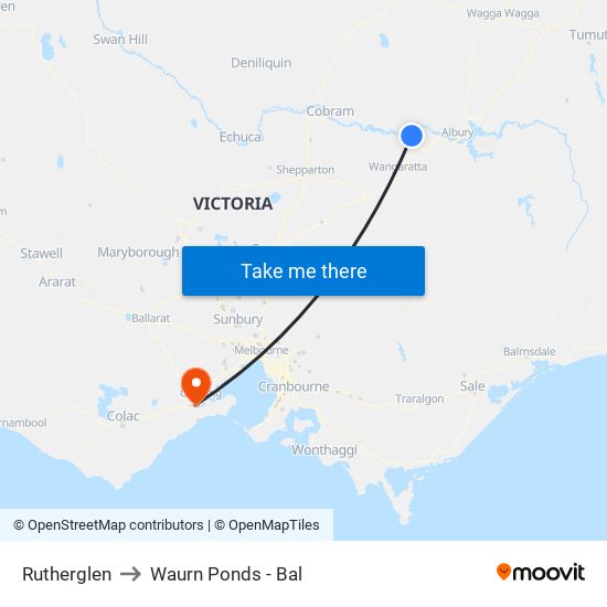 Rutherglen to Waurn Ponds - Bal map