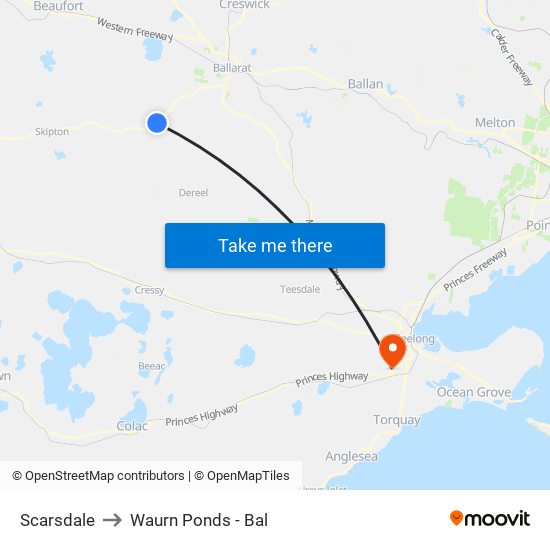 Scarsdale to Waurn Ponds - Bal map