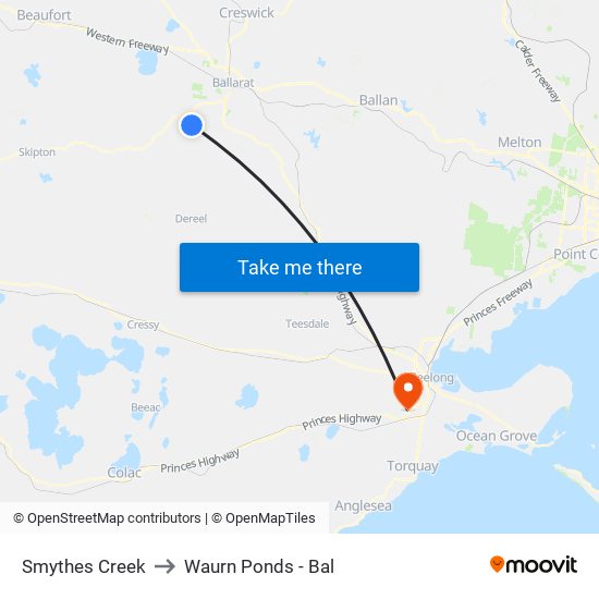 Smythes Creek to Waurn Ponds - Bal map