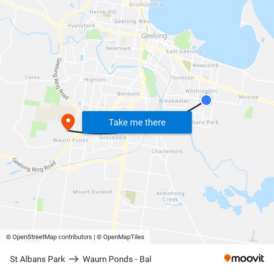 St Albans Park to Waurn Ponds - Bal map