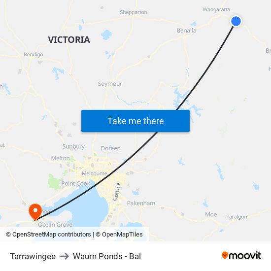 Tarrawingee to Waurn Ponds - Bal map