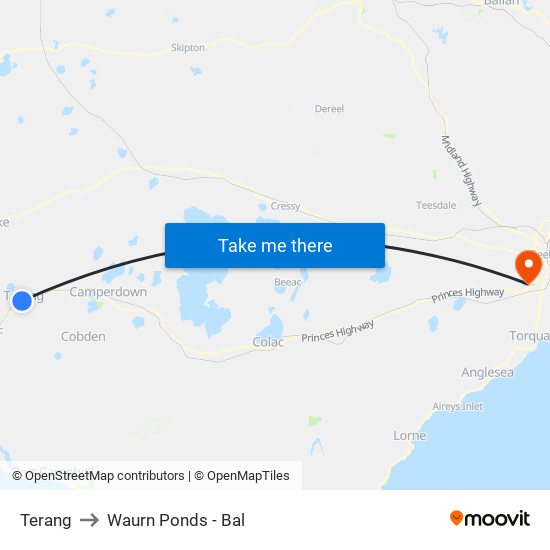 Terang to Waurn Ponds - Bal map