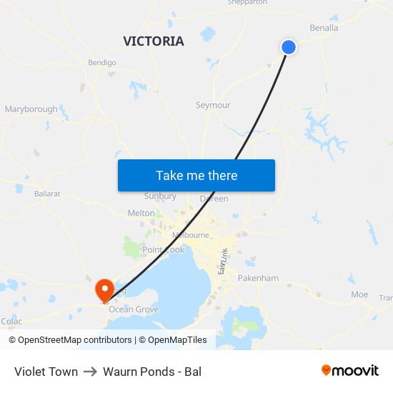 Violet Town to Waurn Ponds - Bal map