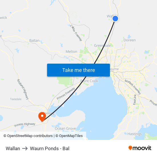 Wallan to Waurn Ponds - Bal map