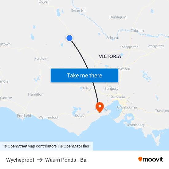 Wycheproof to Waurn Ponds - Bal map