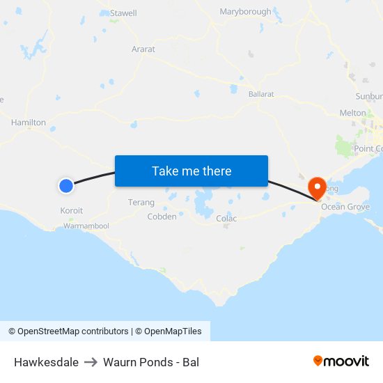 Hawkesdale to Waurn Ponds - Bal map