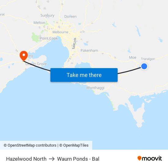 Hazelwood North to Waurn Ponds - Bal map