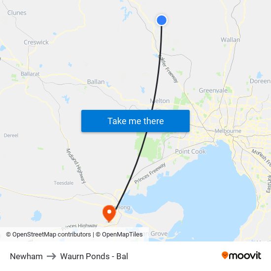 Newham to Waurn Ponds - Bal map