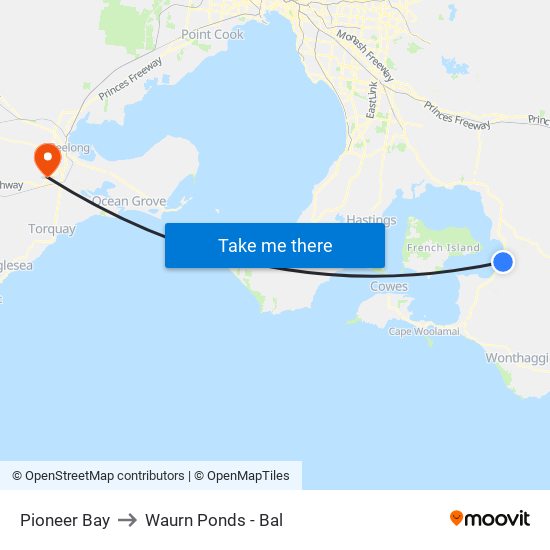 Pioneer Bay to Waurn Ponds - Bal map