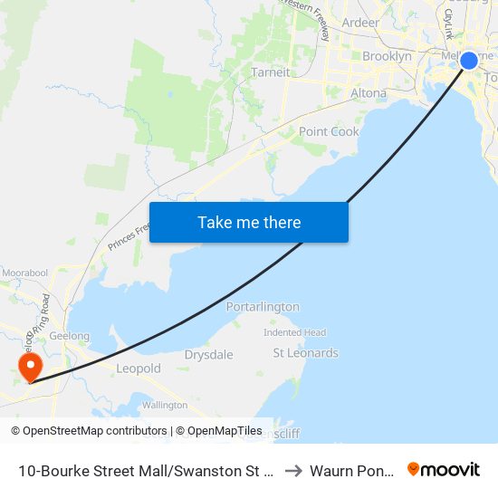 10-Bourke Street Mall/Swanston St (Melbourne City) to Waurn Ponds - Bal map