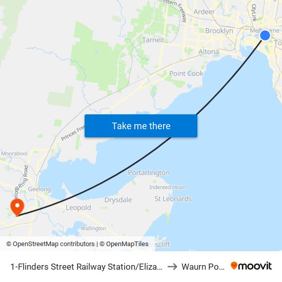 1-Flinders Street Railway Station/Elizabeth St (Melbourne City) to Waurn Ponds - Bal map