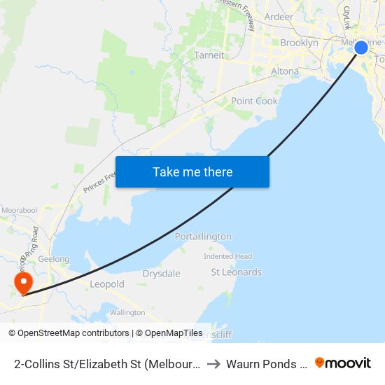 2-Collins St/Elizabeth St (Melbourne City) to Waurn Ponds - Bal map